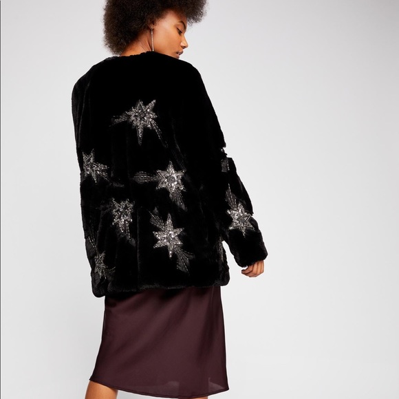 Free People Jackets & Blazers - Free People Faux Fur Jacket Coat Starry Skies